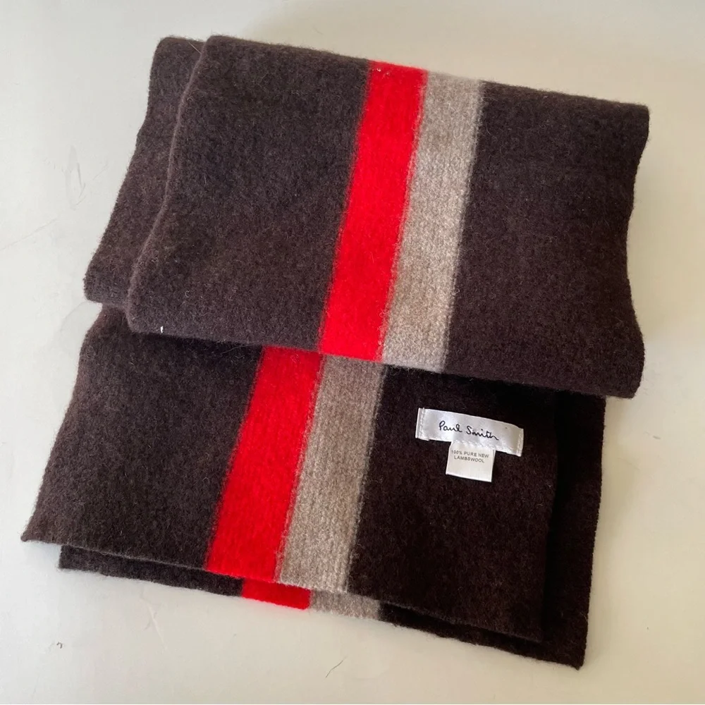Paul Smith Brown Colorblock 100% Pure New Lambswool Scarf